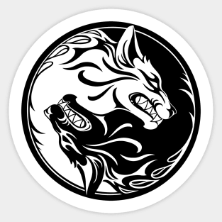 Black and White Yin Yang Wolves Sticker